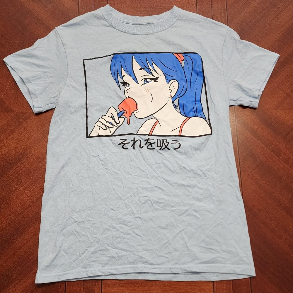 Spencer's Men's T Shirt Size Small S Anime Suck It Light Blue Manga Waifu